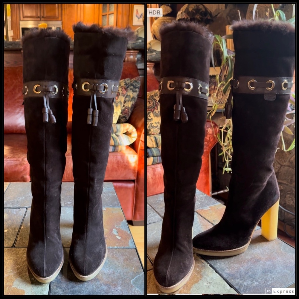 GUCCI💥NOW ON TREND❗️💥Rare Super Luxurious Mink lining tall dark brown EUC size 8 - Picture 2 of 16